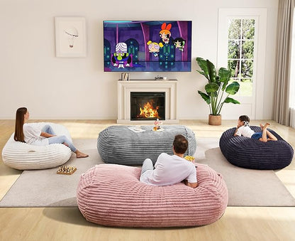 Hobestluk 4FT Bean Bag Chairs Adult Bean Bag with Portable Handle Comfy Large Bean Bag Chair with Removable Cover for Living Room Bedroom or Reading Nook (Stripe White, 4FT)