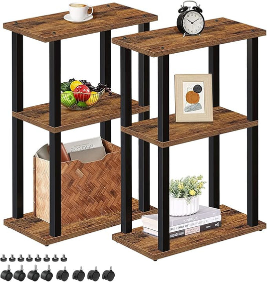 TUTOTAK Small Side Table, Narrow End Table, Bedside Table, Set of 2, Couch Side Table with Wheels for Living Room or Bedroom, Brown TB01BB0612