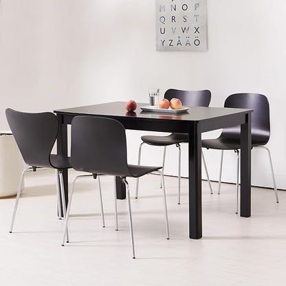 Livinia No.10 Mid-Century Modern Wooden Dining Chairs Set of 2, Contemporary Bentwood Kitchen Interior Armless Chairs with Steel Legs (Black)
