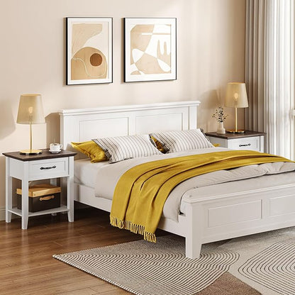 IDEALHOUSE Nightstands Set of 2, End Table with Drawer, Side Table for Spaces, 2 Tiers Storage Shelves with Dresser, Bedside Table for Living Room, Bedroom, Dorm (2pcs-White)