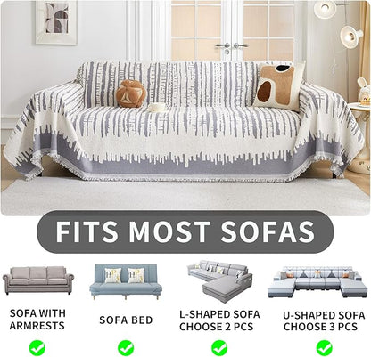 HAOMAIJIA Boho Sofa Covers Couch Covers for 3 Cushion Couch Sofa Pet Friendly Soft Thick Non Slip Couch Cover for Dogs Washable Sectional Couch Covers L Shape Furniture Protecto (XF-Grey, 71"x118")