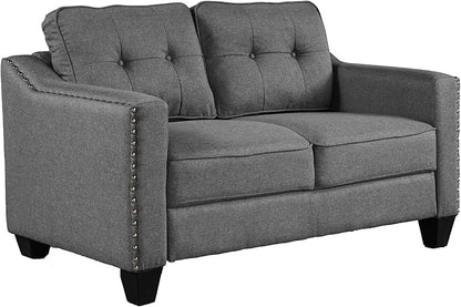 FANYE 3 Pieces Living Room Furniture Sets Include Sofa, Loveseat and Armchair, Linen Fabric Upholstered Sectional Couch with Classical Rivets Decor and Tufted Back Cushions, Retro Gray Sofa & Couch