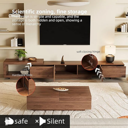Mid-Century Modern Extendable 78.5"-105" TV Stand for TVs up to 70"-100",Entertainment Centers with 2 Drawers and 2 Storage Units, for Living Room,Bedroom,Walnut
