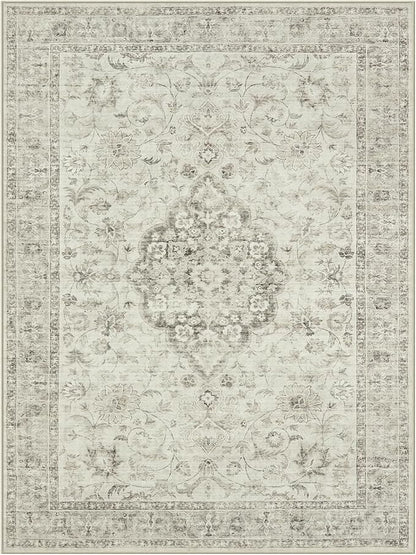 LIVEBOX Washable Area Rug 9x12 Rugs for Living Room Bedroom, Non-Slip Boho Indoor Carpet for Dining Room Office, Low-Pile Farmhouse Soft Carpets for Kids Nursery Room Playroom, Taupe