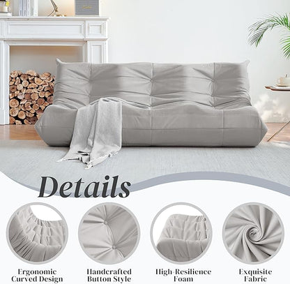 Bean Bag Chair, Large Fireside Chair Bean Bag Sofa for Adults, 3 Seater Bean Bag Chairs for Teens with High-Resilience Foam, Memory Foam Bean Bag for Living Room, Bedroom, Office (Suede, Light Gray)