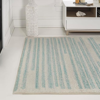 JONATHAN Y Khalil Modern Berber Stripe Cream/Turquoise Indoor Area Rug, 3x5, Contemporary, Bohemian, Easy-Cleaning for Living Room, Bedroom, Kitchen, Pet Friendly, Non-Shedding (MOH207B-3)