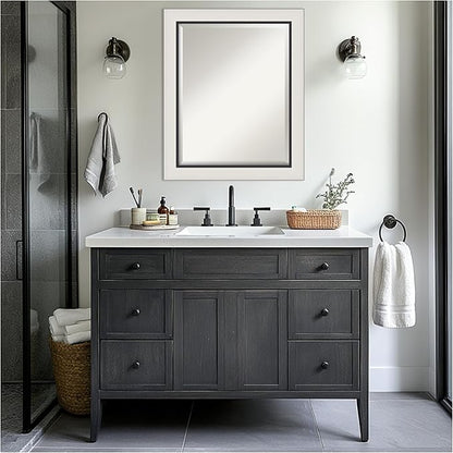 Amanti Art Silver Bathroom Mirror for Over Sink, 28x34 Ellie Silver Black Rectangle Vanity Mirror, Large Modern Contemporary Frame, Hangs Horizonally and Vertically, Bathroom Wall Decor, Beveled Edge