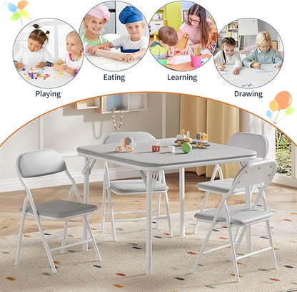 IDEALHOUSE 5 Piece Folding Kids Table and Chairs Set, Children Activity Table and Chairs Set for Dining Room,Daycare,Classrooms