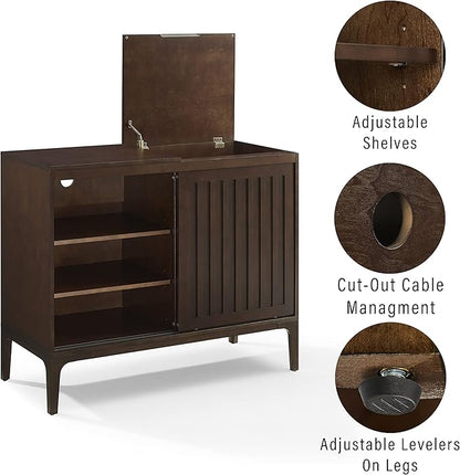 Crosley Furniture Asher Media Console and Record Player Stand with Storage for Vinyl Records, Dark Brown