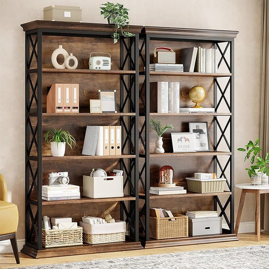 Tribesigns 6-Tier Bookcase, 71 Inches Industrial Bookshelves and Bookcases, Floor Standing 5 Shelf Display Storage Shelves Tall Bookcase for Home Office, Living Room, Bed Room, 2 Pcs
