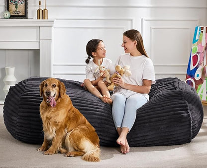 Hobestluk 5FT Bean Bag Chairs Adult Bean Bag with Portable Handle Comfy Large Bean Bag Lounge Chair with Removable Cover for Living Room Bedroom (Stripe Dark Grey, 5FT)