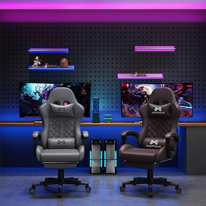Gaming Chair, 400 lbs Adult Chair, High Back Computer Chair with Footrest and Linked Armrests, Office Video Game Chair with Lumbar Support (Brown)