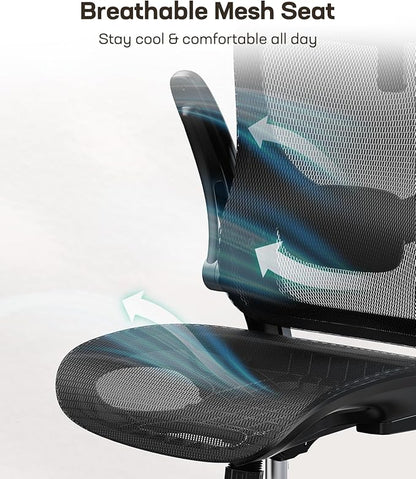 Marsail Ergonomic Mesh Office Chair High Back Home Office Desk Chair with Adaptive Lumbar Support, 2D Headrest, 3D Flip-Up Armrests, Height Adjustable and Rocking Tilt for Home Office and Gaming