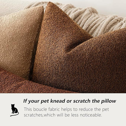 Foindtower Pack of 2, Decorative Textured Boucle Throw Pillow Covers Neutral Accent Solid Pillow Cases Cozy Soft Couch Cushion Case for Chair Sofa Bedroom Living Room Home Decor 22x22 Inch Hazel Brown