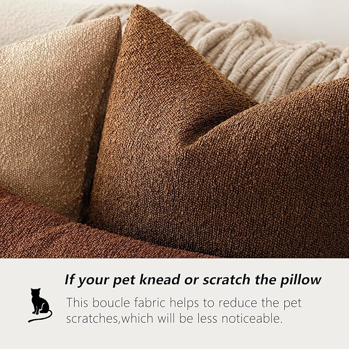 Foindtower Pack of 2 Modern Textured Boucle Throw Pillow Covers Accent Solid Decorative Pillow Cases Cozy Woven Couch Cushion Case for Chair Sofa Bedroom Living Room Home Decor 20x20 Inch Hazel Brown
