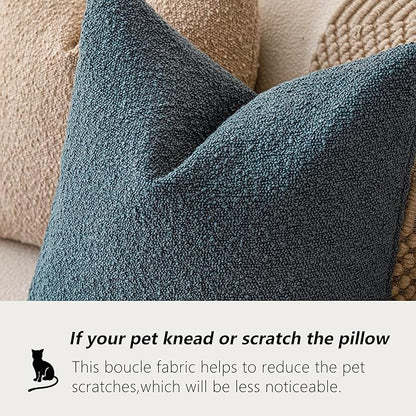 Foindtower Pack of 2 Modern Textured Boucle Throw Pillow Covers Accent Solid Decorative Pillow Cases Cozy Woven Couch Cushion Case for Chair Sofa Bedroom Living Room Home Decor, 20 x 20 Inch,Blue