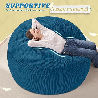 HABUTWAY 4FT Bean Bag Chair,Giant Bean Bag Chairs for Adults,Big Bean Bags with Memory Foam Filled, Large Beanbag Chairs with Soft Corduroy Cover-Dark Blue