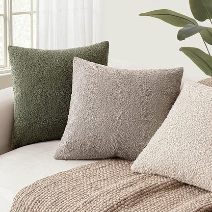 Foindtower Pack of 2 Textured Boucle Throw Pillow Covers Accent Solid Pillow Cases Cozy Soft Decorative Couch Cushion Case for Chair Sofa Bedroom Living Room Home Decor 18x18 Inch Light Taupe