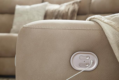 Signature Design by Ashley Next-Gen DuraPella Contemporary Faux Leather Modular Wall Hugger 3-Piece Power Reclining Sectional Loveseat with Console, Adjustable Headrest and USB Ports, Light Brown