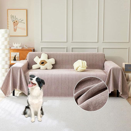 STACYPIK Thick Pink Geometric Sofa Covers for 3 Cushion Couch Reversible Herringbone Dogs Couch Covers0 Pet Scratch Protector Blanket for Living Room Chenille Cushion Covers with Tassel-91X150IN