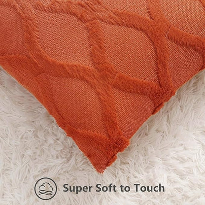 decorUhome Fall Throw Pillow Covers 12x20 Inch Set of 2, Soft Plush Faux Fur Wool Lumbar Rust Couch Pillow Covers, Decorative Neutral Pillow Cases for Bed Sofa Living Room Home Decor