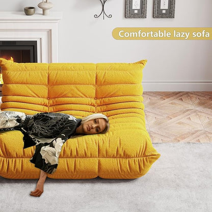 Bean Bag Chairs for Adults, BeanBag Reading Chair Memory Foam Couch 3-Seater, Floor Chair Soft Teddy Material, Comfy Reading Nook Chairs for Bedroom Living Room Office (Yellow)