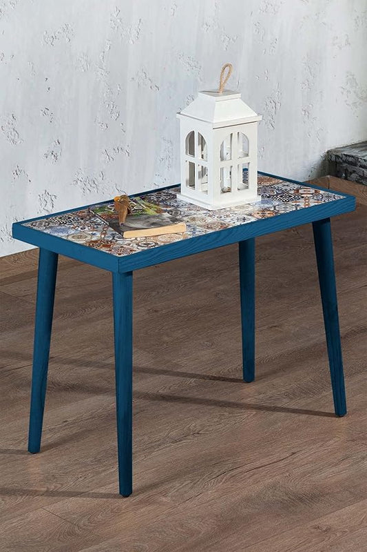 Comfyt Coffee Table, Side Table, End Table, Nightstand Nesting Table Bedside Table Accent Table Home Essentials Wood Tiled Top Rustic Table Ceramic Tiles Mexican Tile Table