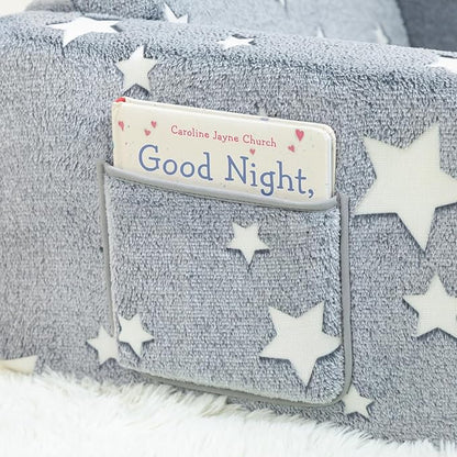 ALIMORDEN 2-in-1 Toddler Fold Out Couch, Comfy Convertible Sofa to Lounger, Glow-in-The-Dark Star Pattern Foam Seat for Little Ones with Removable Washable Cover