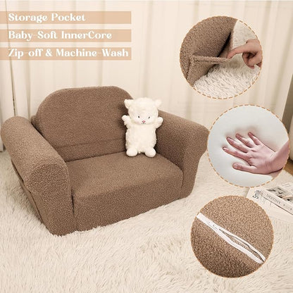 Chairs for Toddler, 2-in-1 Toddler Soft Teddy Baby Couch Fold Out, Convertible Chair to Lounger for Girls and Boys|Safety Certified | Gift for Children