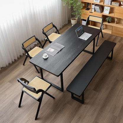 Black Bench Wooden Bench with Metal Legs Suitable for Dining Room Living Room Office Conference Room Indoor Stool Multiple （55.12in）