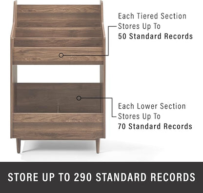 Crosley Furniture Liam Vinyl Record Storage Stand, Tiered Storage Shelves for Records, Walnut