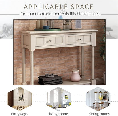 Bellemave Console Table with Drawers, Retro Entryway Table with 2 Drawers and Open Storage Shelf, Narrow Long Sofa Table, Behind Couch Table for Living Room, Foyer and Hallway, Retro Grey