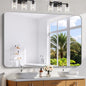 60x40 Inch Silver Bathroom Mirror, Large Rectangle Mirror, Metal Framed Rectangular Vanity Mirror, Rounded Corner Wall Mounted Mirror for Living Room Bedroom Entryway Horizontal or Vertical