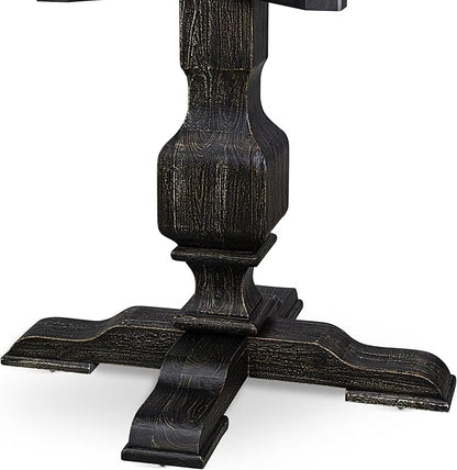 F53-11-TP - Wood Dining Table with Acacia Wood Round Tabletop, Sand Blasted Black Finish
