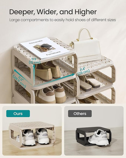 SONGMICS Shoe Rack, Shoe Organizer, 12 Shelves, Shoe Storage, Narrow Shoe Shelf, Open Shelf for Entryway, Living Room, Bathroom, Space-Saving, Cappuccino Beige ULPC038K01