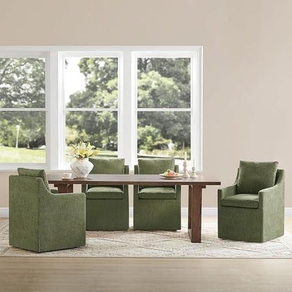 Upholstered Dining Chairs with Casters No Assembly Modern Accent Armchair with Rollers for Diningroom Bedroom Livingroom Reading Room,Green,2 Boxs