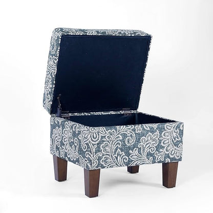 Home Decor | Dinah Collection Modern Storage Ottoman | Ottoman with Storage for Living Room & Bedroom(Blue Denim Jacobean Print)