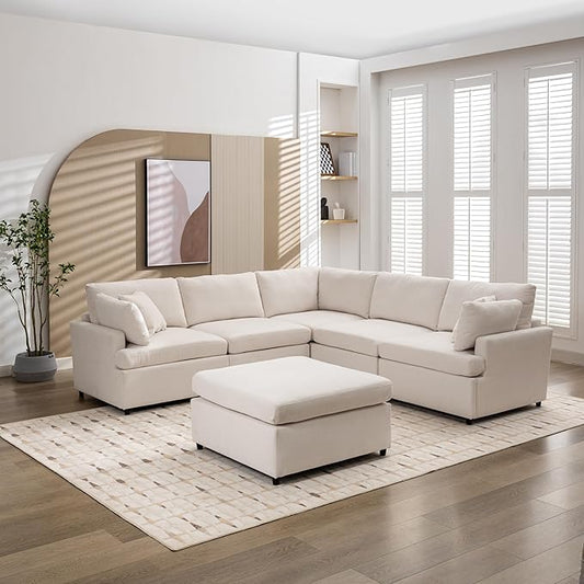 Merax 6-Seater Modern Large U-Shape Sectional Sofa, with Removable Ottomans for Living Room,Beige