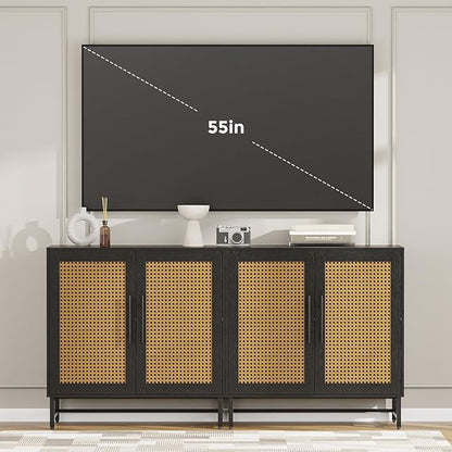 KFO Storage Cabinet with Rattan Doors, Free Standing Buffet Cabinet, Modern Sideboard for Living Room, Hallyway, Entryway