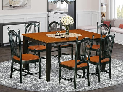 East West Furniture QUDO7-BCH-W 7 Piece Dining Room Table Set Consist of a Rectangle Kitchen Table with Butterfly Leaf and 6 Dining Chairs, 40x78 Inch, Black & Cherry