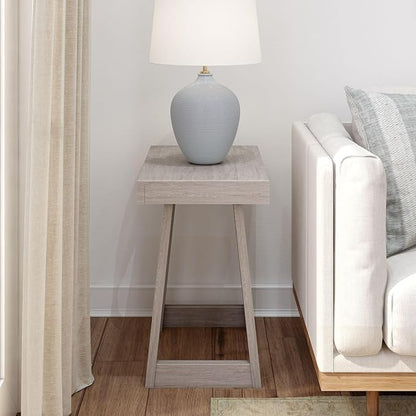 Plank+Beam Classic Rectangular Side Table, 25", Slim Side Table for Living Room, Narrow Nightstand for Small Spaces, Wood End Table for Bedroom, Seashell Wirebrush
