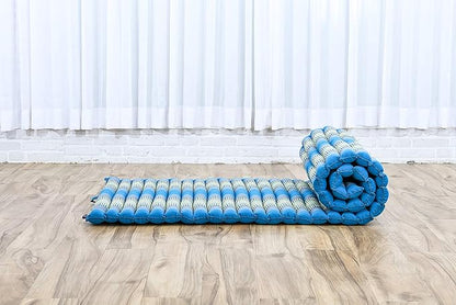 Leewadee - Foldable Floor Mattress - Japanese Roll Up Futon -Trifold Tatami Mat- Guest Floor Bed - Camping Mattress - Thai Massage Mat, Kapok Filled, 75 x 28 inches, Light Blue