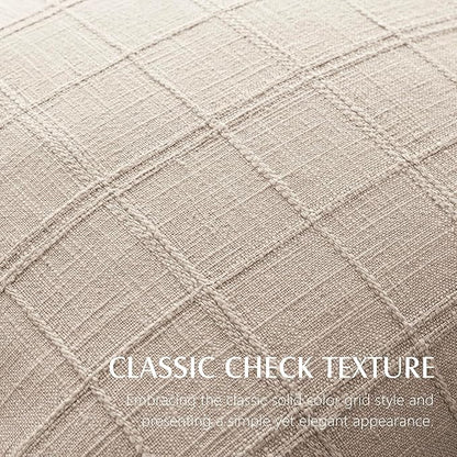Foindtower Set of 2 Decorative Linen Check Throw Pillow Covers Neutral Farmhouse Lumbar Cushion Covers Modern Boho Home Decor for Sofa Chair Couch Bedroom Living Room Outdoor,12×20 Inch,Natural Linen