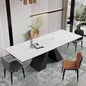 Extendable Dining Table for 8-12 Seat, Flexible Stretch, Tabletop Made from Rock Plate and Tempered Glass, Solid Carbon Steel Base, 35.4" D x 94.5" W x 30" H, White Top