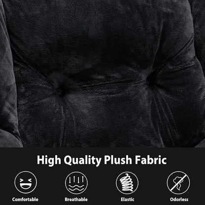 Lazy Chair with Folding Ottoman, Accent Chair Plush Upholstered with Metal Structure and Non-Slip Pads, Sofa Armchair with Footrest and Side Storage Bag for Dorm, Room, Office, Black