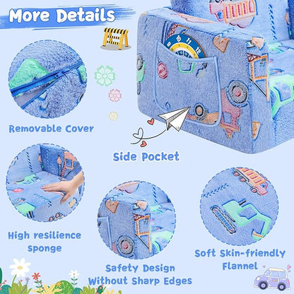 Toddler Chair Comfy,2-in-1 Soft Toddler Couch Fold Out for Kids,Convertible Sofa to Lounger,Gift for Girls and Boys Birthday,Truck