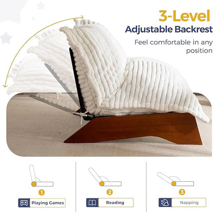 MAXYOYO Adjustable Living Room Chair, 3-Position Bean Bag Chair with Removable Cover, Upholstered Accent Chair with Frame, Soft Reclining Lounge for Bedroom, Apartment, Office, Beige