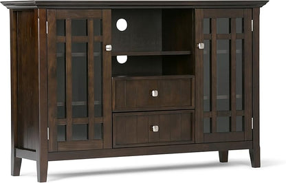 SIMPLIHOME Bedford SOLID WOOD 53 Inch Wide Transitional TV Media Stand in Dark Tobacco Brown for TVs up to 60 Inches, For the Living Room and Entertainment Center