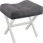 18-Inch Large Vanity Stool Chair, Vanity Bench with Metal X-Legs, Ottoman Foot Stool with Breathable and Soft Boucle Fabric Saddle Seat, Grey