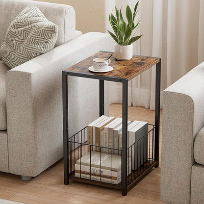 Side Table with Magazine Holder, Record Player Stand with LP Shelf, End Table for Living Room, Bedroom, or Bedside, Easy Assembly, 11" D x 16.9" W x 23.6" H, Rustic Brown